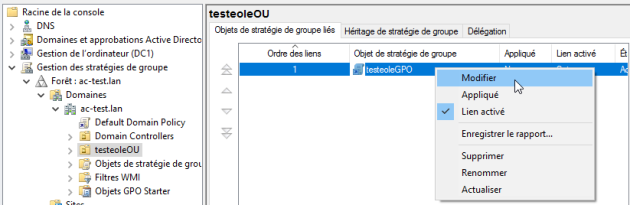 Modifier l'objet GPO