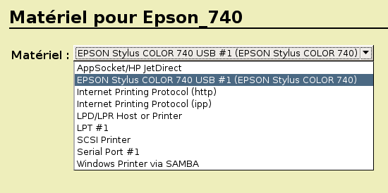 Matériel pour une imprimante locale CUPS