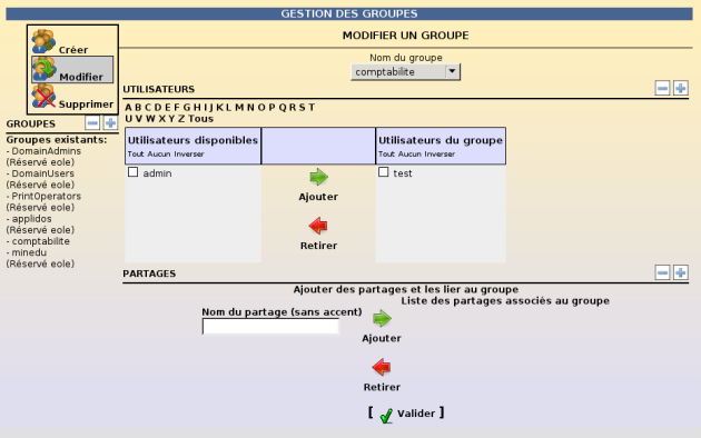 Modification d'un groupe dans l'EAD