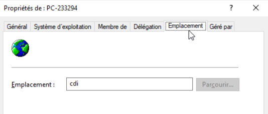 Configuration de l'emplacement d'une station dans "Utilisateurs et ordinateurs Active Directory"