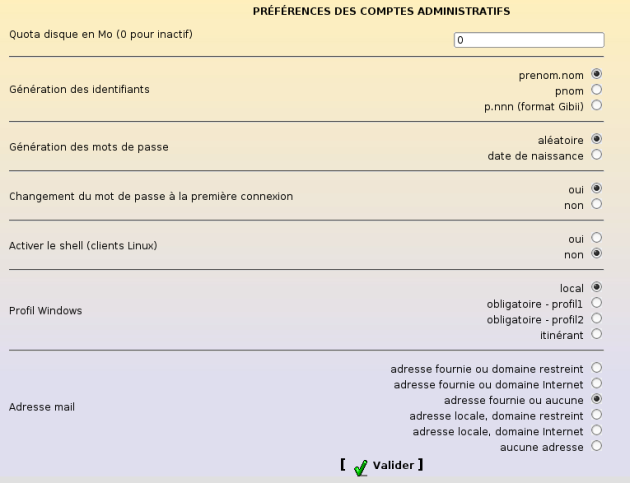 Préférences pour les personnels administratifs