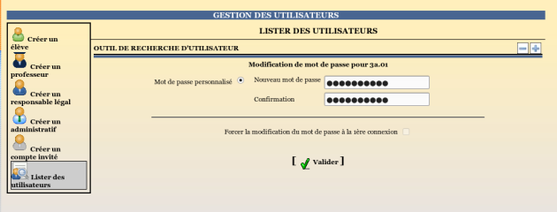 Le formulaire de modification de mot de passe