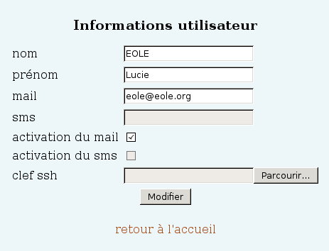 Page de préférences utilisateur