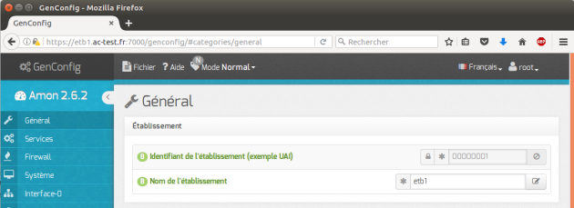 Vue de l'interface de configuration au travers d'un navigateur web (port 7000)