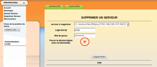 Suppression forcée d'un serveur