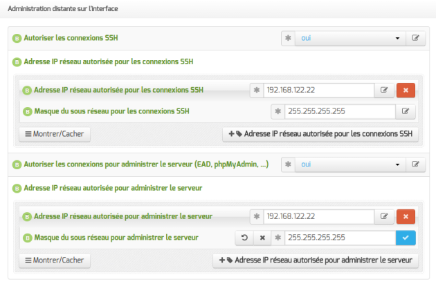 Configuration de l'administration à distance sur une interface