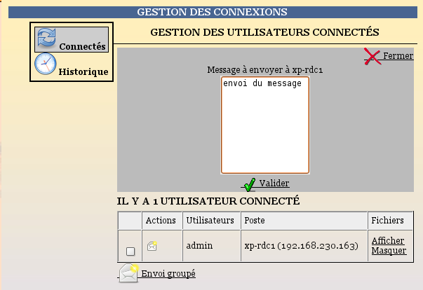 Connexion : envoyer un message à des utilisateurs connectés