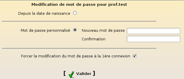 Le formulaire de modification de mot de passe