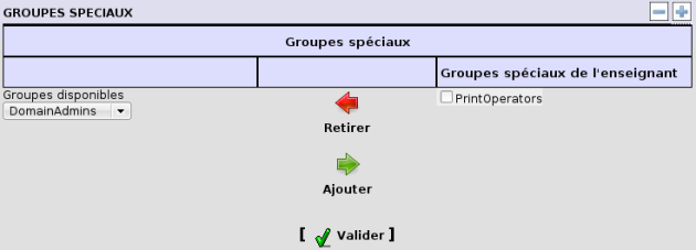 Gestion des groupes spéciaux d'un utilisateur