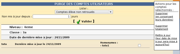 L'outil de purge des comptes