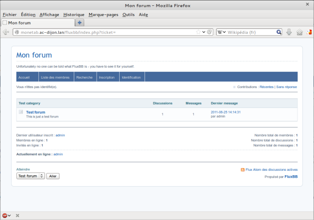Page d'accueil d'un forum FluxBB