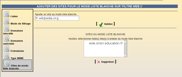 Ajout d'un site dans la liste blanche