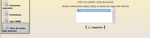 Suppression d'un site dans la liste blanche