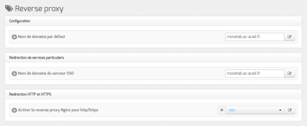 Vue de l'onglet Reverse proxy de l'interface de configuration du module
