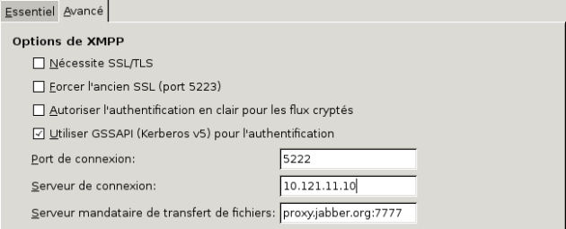 Configuration de Pidgin : onglet Avancé