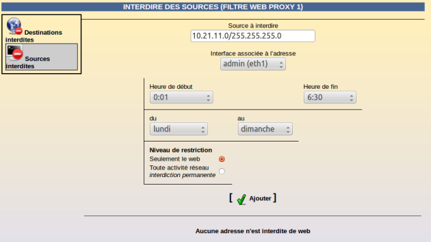 Ajout d'une source à interdire