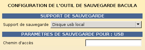 Configuration d'un support de sauvegarde USB local dans l'EAD