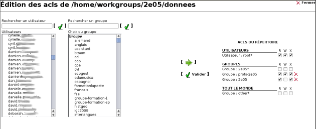 Interface de gestion des ACLs