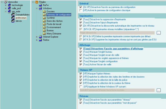 Exemple de paramétrage de règles pour un utilisateur ou un groupe d'utilisateurs