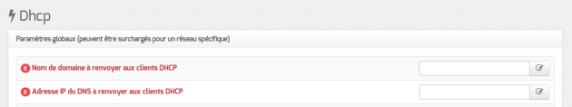 Vue de l'onglet Dhcp de l'interface de configuration du module