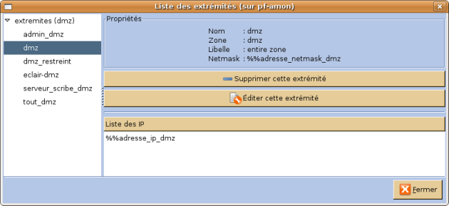 Liste des extrémités