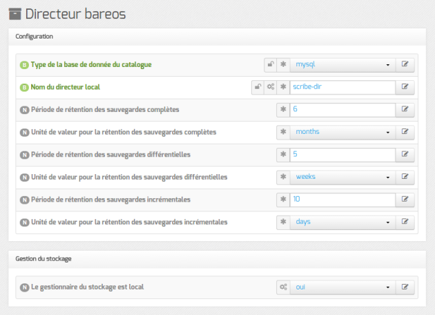 Vue de l'onglet Directeur Bareos