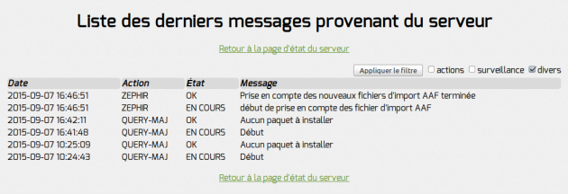 Surveillance de la prise en compte des fichiers AAF dans Zéphir